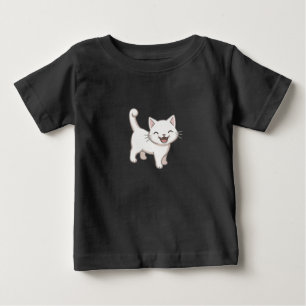 T-shirt Pour Bébé Chat de dessin animé blanc heureux marchant