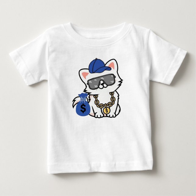 T-shirt Pour Bébé Chat de dessin animé Cool Cash (Devant)