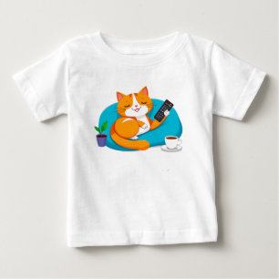 T-shirt Pour Bébé Chat de dessin animé détendu avec télécommande