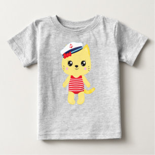 T-shirt Pour Bébé Chat de mer, Casquette marin, Capitaine de bateau,