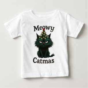 T-shirt Pour Bébé Chat de Noël Meowy humeur maussade