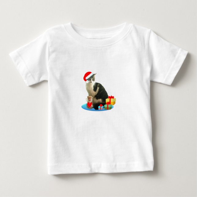 T-shirt Pour Bébé chat de Noël Merlin (Devant)