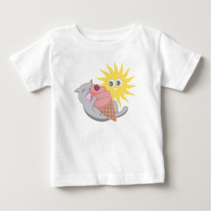 T-shirt Pour Bébé Chat d'été mangeant de la glace
