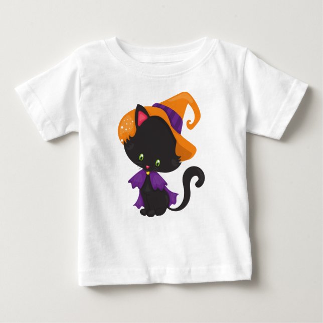 T-shirt Pour Bébé Chat d'Halloween, Chat mignonne, Chat noir, Casque (Devant)