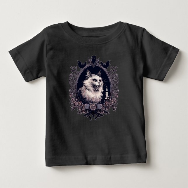 T-shirt Pour Bébé Chat d'Halloween, Éffrayant (Devant)