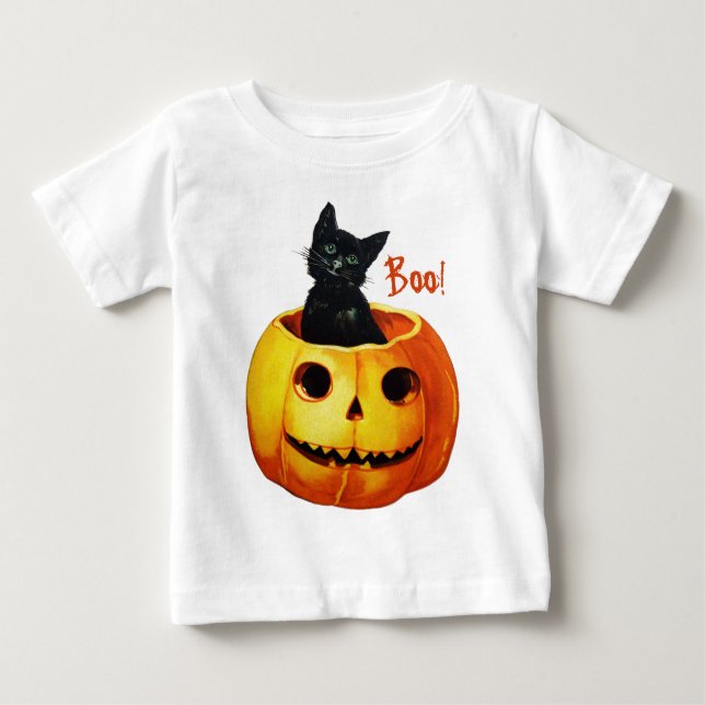 T-shirt Pour Bébé Chat en Citrouille Halloween Baby Shirt (Devant)
