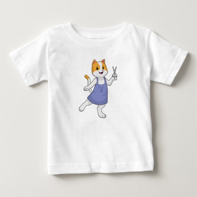 T-shirt Pour Bébé Chat en coiffeur avec ciseaux (Devant)
