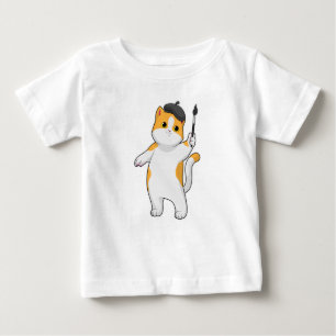 T-shirt Pour Bébé Chat en tant que Peintre avec pinceau