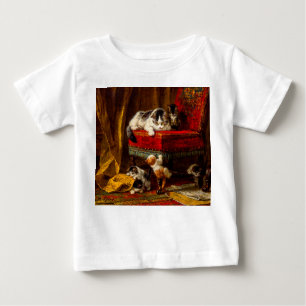 T-shirt Pour Bébé Chat et chatons Jouer avec chaise