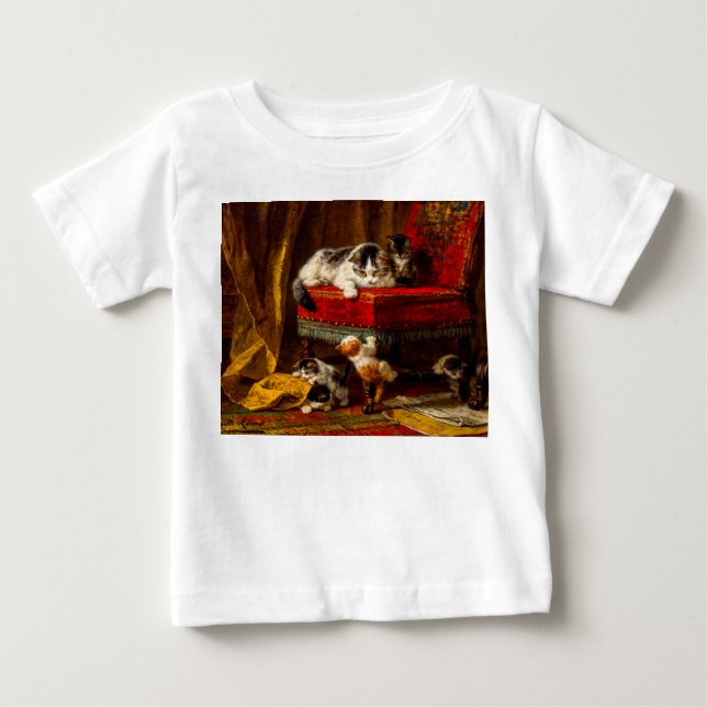T-shirt Pour Bébé Chat et chatons Jouer avec chaise (Devant)