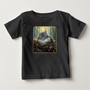 T-shirt Pour Bébé Chat et oiseau dans une nature sereine