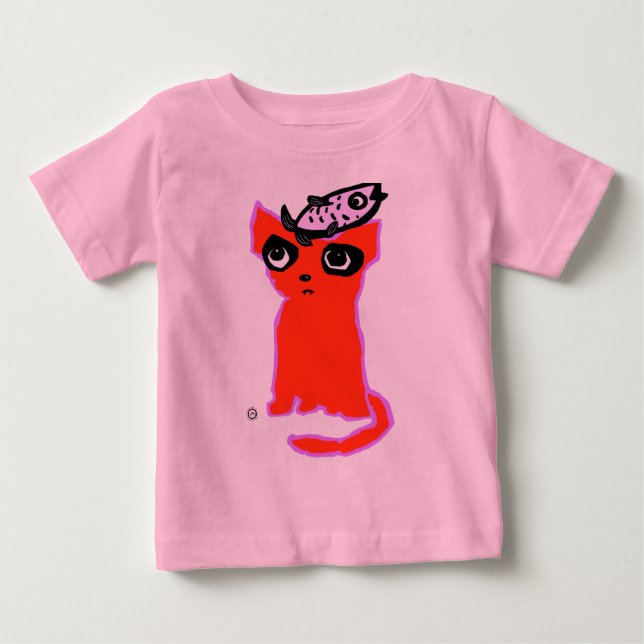 T-shirt Pour Bébé Chat et poisson (Devant)