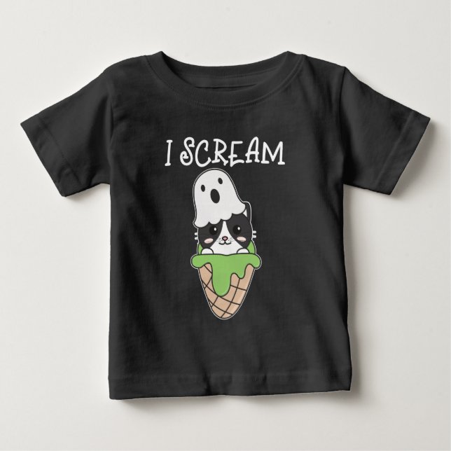 T-shirt Pour Bébé Chat Halloween Ghost I Scream Ice Cream Pun (Devant)