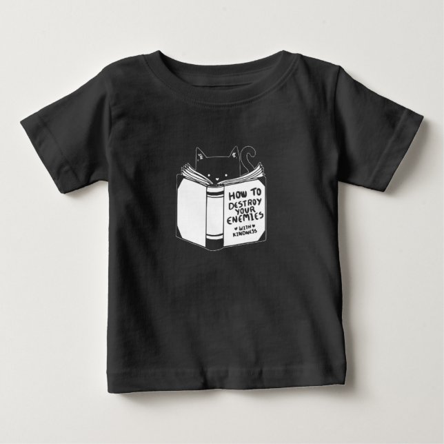 T-shirt Pour Bébé Chat lisant Comment détruire vos ennemis avec gent (Devant)