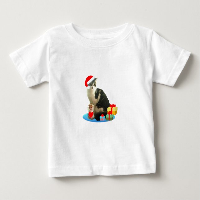 T-shirt Pour Bébé Chat Merlin de Noël (Devant)