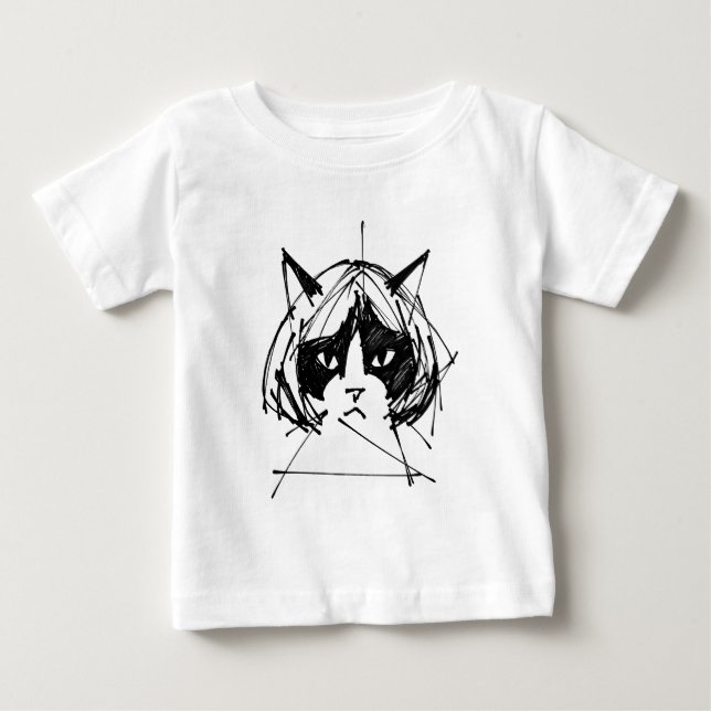 T-shirt Pour Bébé Chat mignon avec une perruque (style 3) Beaux-arts (Devant)