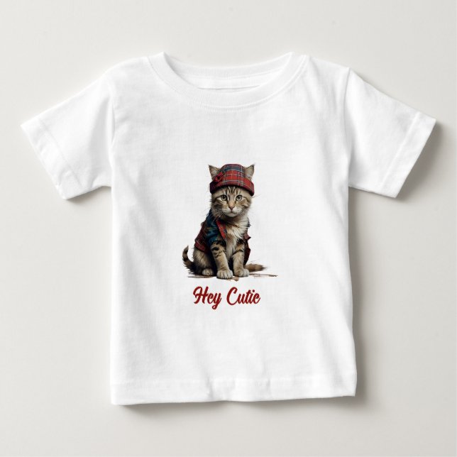 T-shirt Pour Bébé chat mignon déguisé en écossais (Devant)