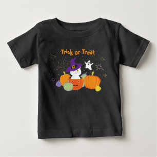 T-shirt Pour Bébé Chat mignon d'Halloween en Casquette sorcier