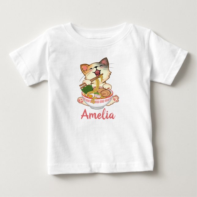 T-shirt Pour Bébé  Chat mignon Kitten drôle Nom personnalisable  (Devant)