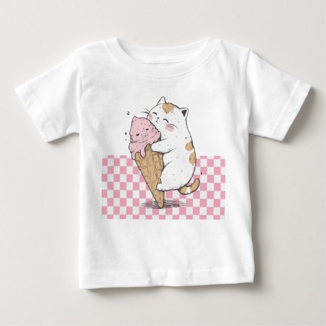 T-shirt Pour Bébé Chat mignonne avec cône de crème glacée (Devant)