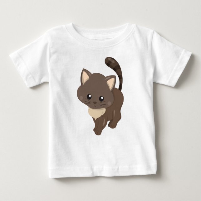 T-shirt Pour Bébé Chat mignonne, Chat Brown, Petit Chat, Kitty, Kitt (Devant)