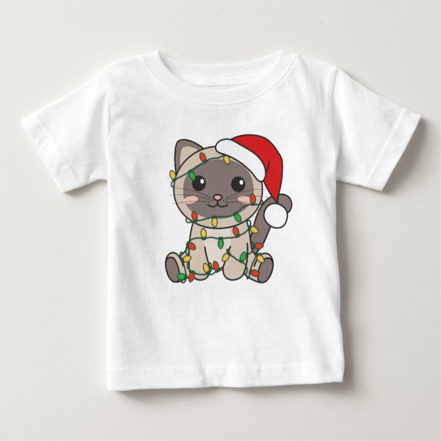 T-shirt Pour Bébé Chat Noël Animaux d'hiver Chats (Devant)