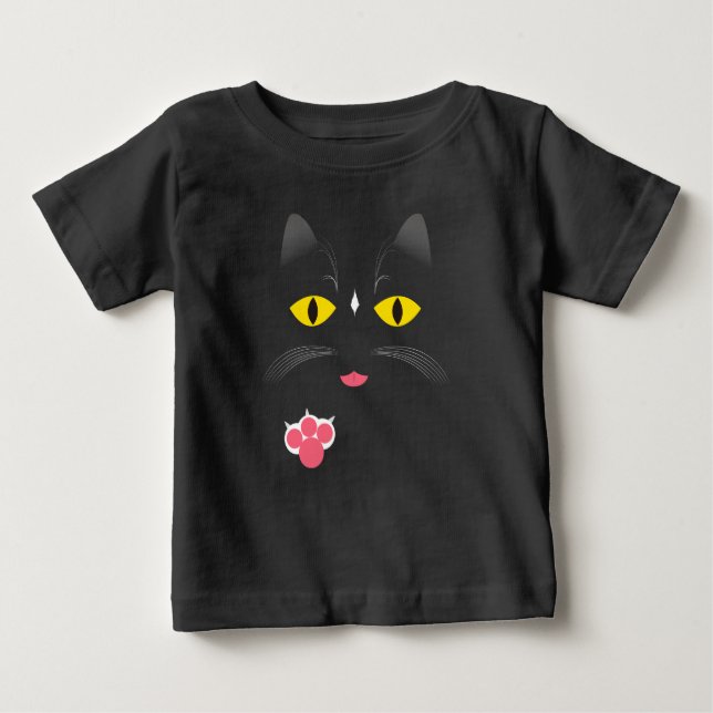 T-shirt Pour Bébé Chat noir avec les marques blanches (Devant)