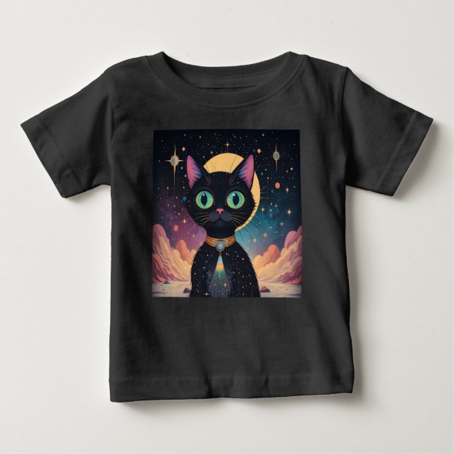 T-shirt Pour Bébé Chat noir cosmique futuriste atomique en clair de  (Devant)
