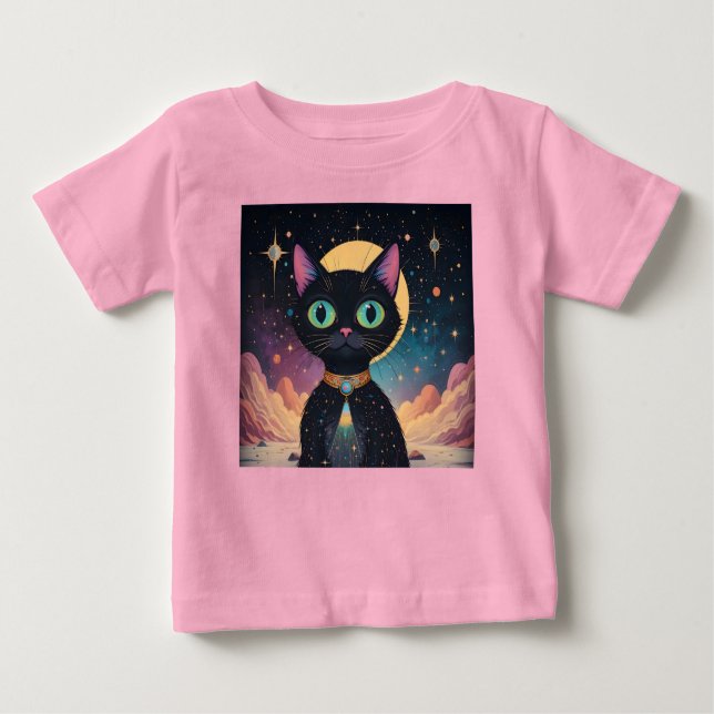 T-shirt Pour Bébé Chat noir cosmique futuriste atomique en clair de  (Devant)