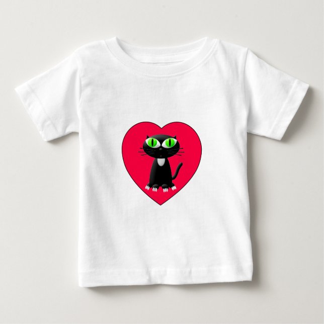 T-shirt Pour Bébé Chat noir dans le coeur rouge (Devant)