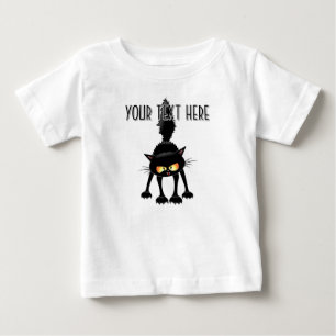 T-shirt Pour Bébé Chat Noir de Dessin Animé Drôle et Féroce 