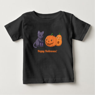 T-shirt Pour Bébé Chat noir d'Halloween, citrouilles, lanterne magiq