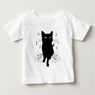 T-shirt Pour Bébé Chat noir entouré de notes de musique murmurantes