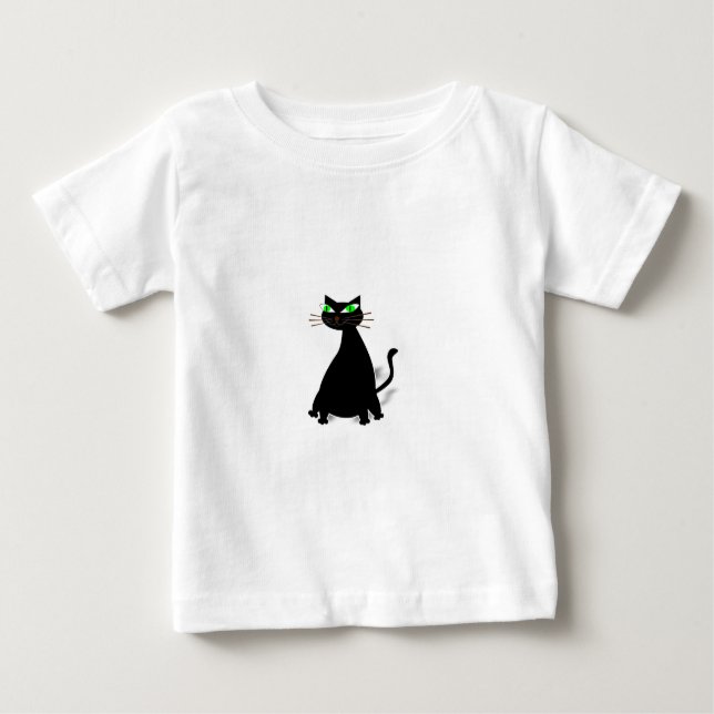 T-shirt Pour Bébé Chat noir gras aux yeux verts (Devant)