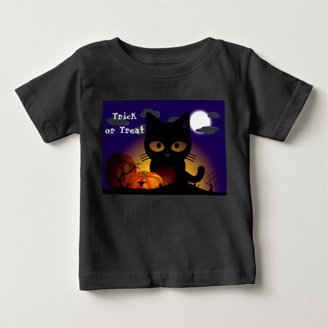 T-shirt Pour Bébé Chat noir Halloween (Devant)