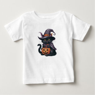 T-SHIRT POUR BÉBÉ CHAT NOIR SORCIER ALLÉ QUÊTER DES FRITS