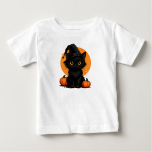 T-shirt Pour Bébé Chat noir sur des citrouilles sous la pleine lune 