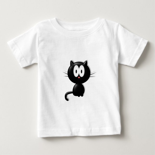 T-shirt Pour Bébé Chat noir sur fond blanc (Devant)