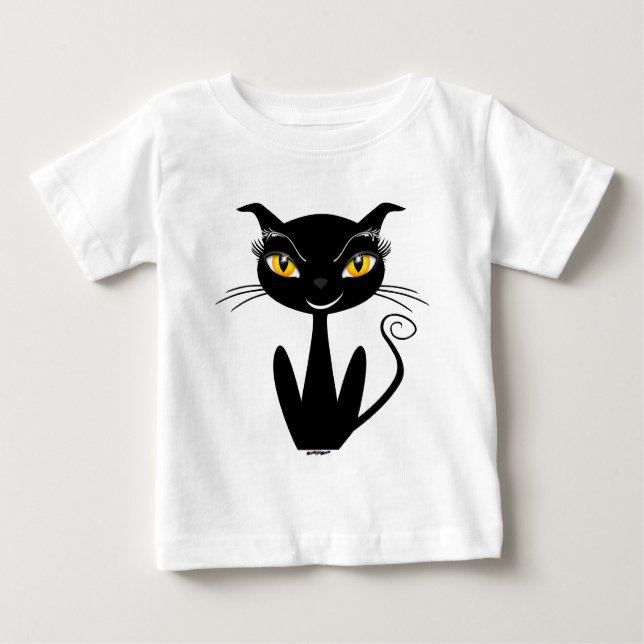 T-shirt Pour Bébé Chat noir Whimsical (Devant)