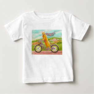 T-shirt Pour Bébé Chat orange sur un vélo violet