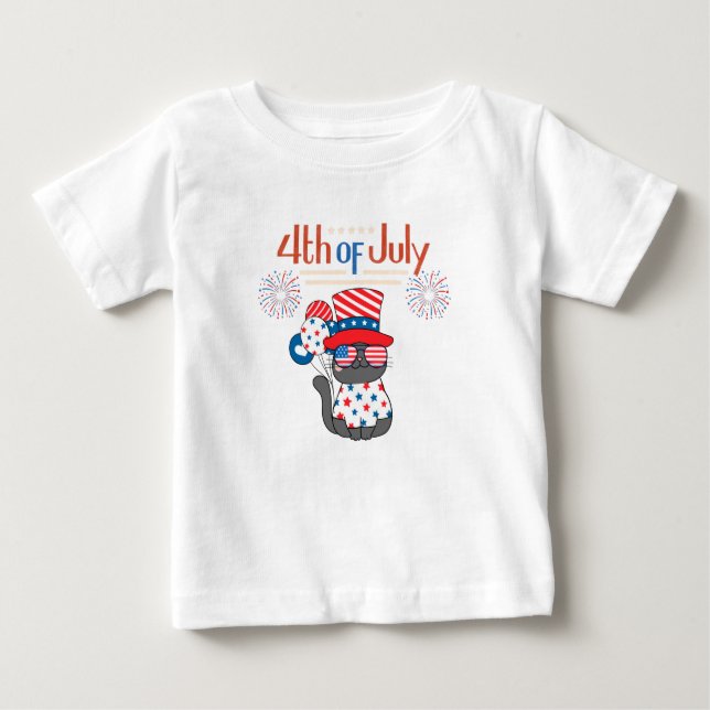 T-shirt Pour Bébé Chat patriotique Juillet 4 jour férié (Devant)