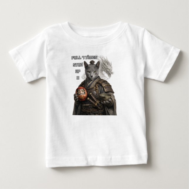 T-shirt Pour Bébé Chat Samouraï Bleu Russe (Devant)