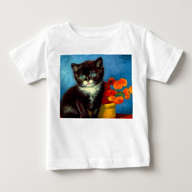 T-shirt Pour Bébé Chat smoking Van Gogh  (Devant)
