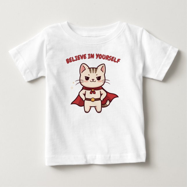 T-shirt Pour Bébé Chat Super-héros Crois en toi  (Devant)