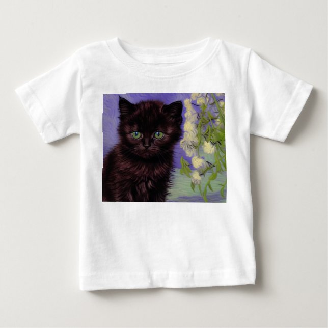 T-shirt Pour Bébé Chat Van Gogh avec fleurs blanches (Devant)
