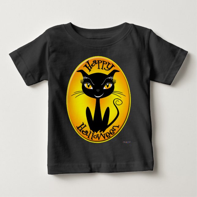 T-shirt Pour Bébé Chat Whimsical Halloween Happy (Devant)