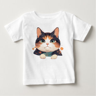 T-shirt Pour Bébé Chaton Calico Joyeux Avec De Grands Yeux Verts