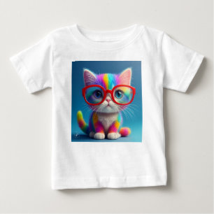 T-shirt Pour Bébé Chaton de couleur arc-en-ciel portant des lunettes