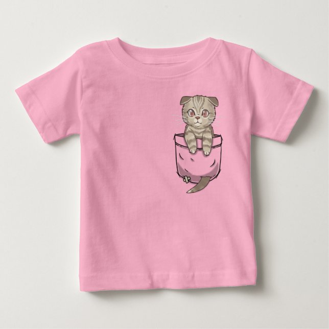 T-shirt Pour Bébé Chaton mignon de chat de pli d'écossais de poche (Devant)