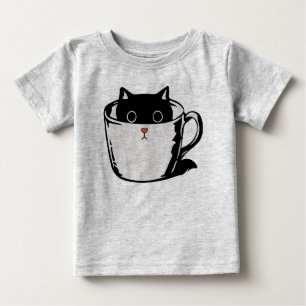 T-shirt Pour Bébé Chaton noir avec nez rouge caché dans une tasse